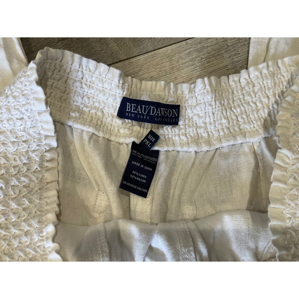 Beau Dawson White Linen Blend Wide Leg Smocked Waist Pants Petite XL - Picture 2 of 8